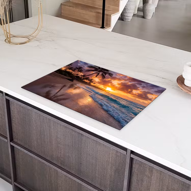 Strand - Zonsopgang - Tropisch - Natuur - Oranje Inductie beschermer vinyl 3mm klein -sfeer8