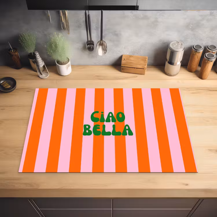 Strepen - Oranje - Verticaal - Ciao bella Inductie beschermer vinyl 3mm klein -sfeer5