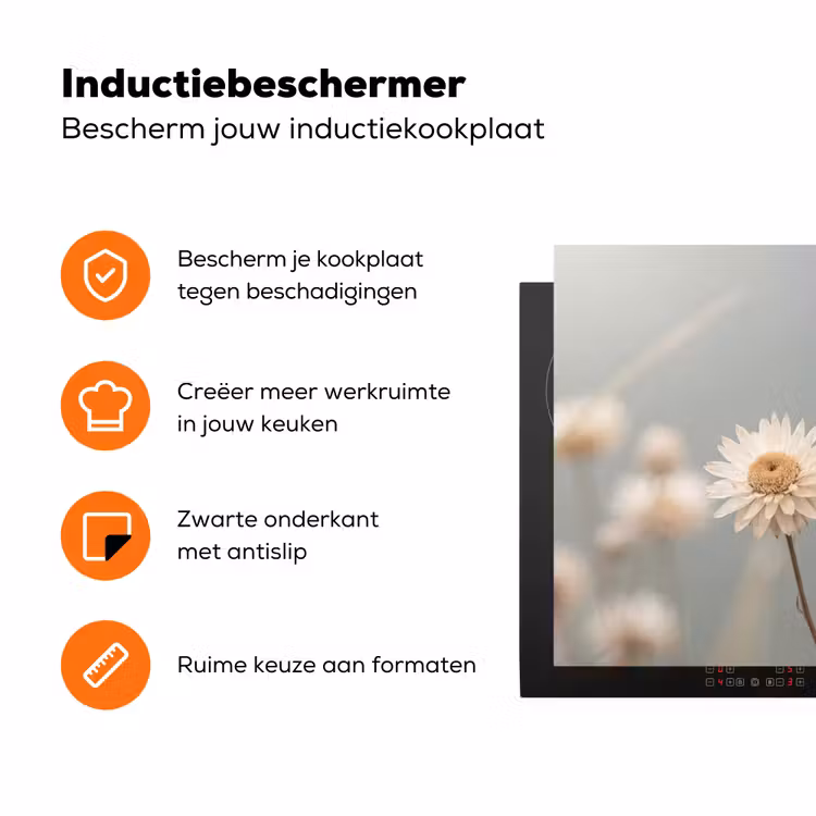 Strobloemen - Wit - Daglicht Inductie beschermer vinyl 3mm klein -zzzzzzz-td-ups
