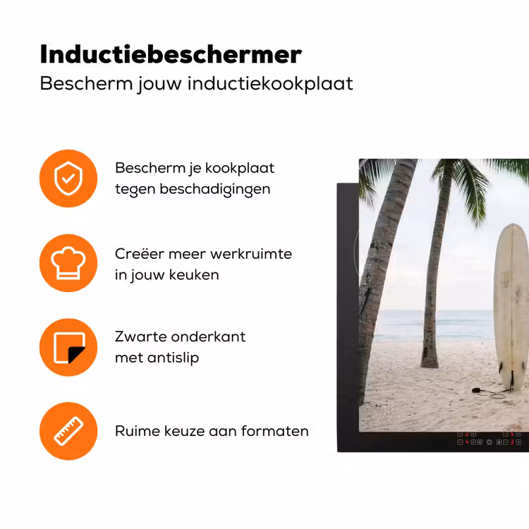 Surfboard - Palmbomen - Kleurrijk Inductie beschermer vinyl 3mm klein -zzzzzzz-td-ups