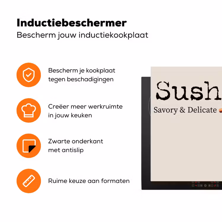 Sushi - Zalm - Rijst - Japans Inductie beschermer vinyl 3mm klein -zzzzzzz-td-ups