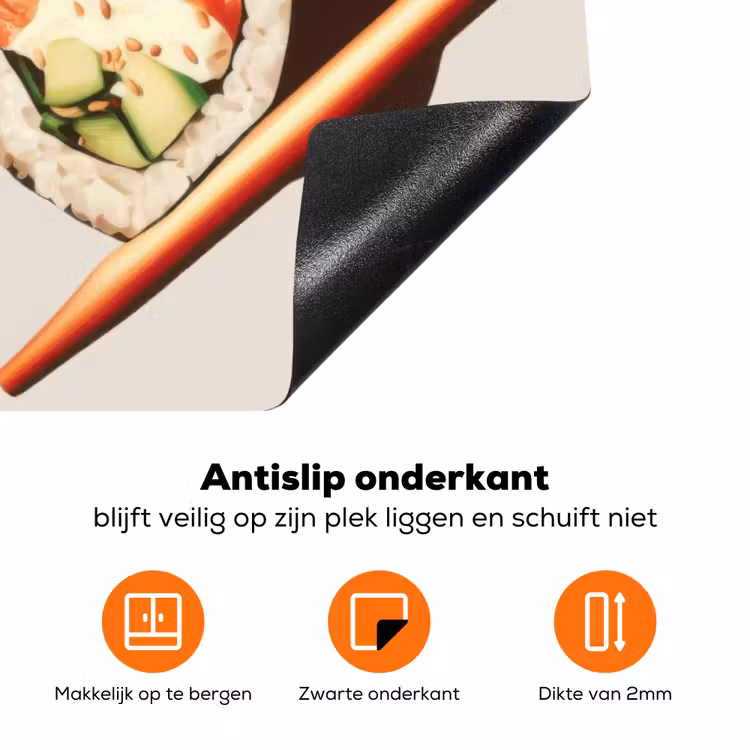 Sushi - Zalm - Rijst - Japans Inductie beschermer vinyl 3mm klein -zzzzzzz-td-onderkant