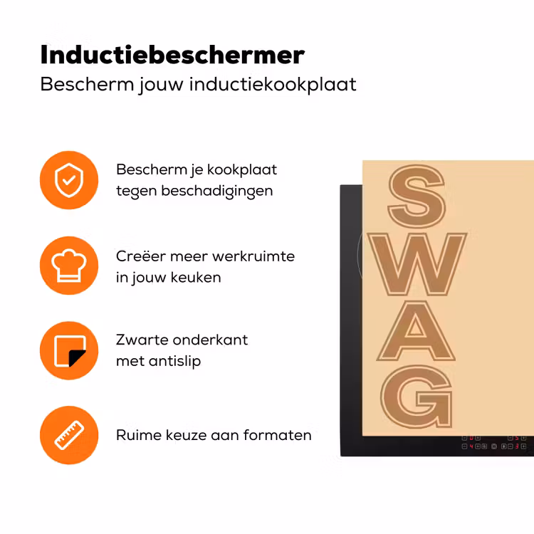 Swag - Bruin - Beige Inductie beschermer vinyl 3mm klein -zzzzzzz-td-ups