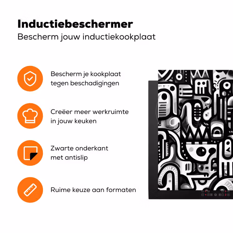 Symbolen - Abstract - Grafisch - Zwart Inductie beschermer vinyl 3mm klein -zzzzzzz-td-ups