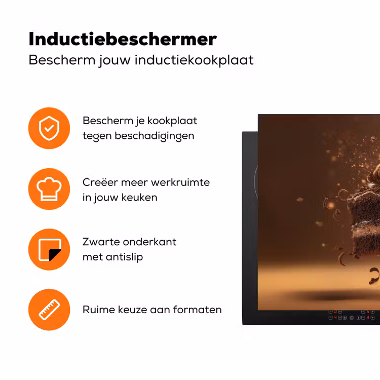 Taart - Chocolade - Eten - Brownie Inductie beschermer vinyl 3mm klein -zzzzzzz-td-ups