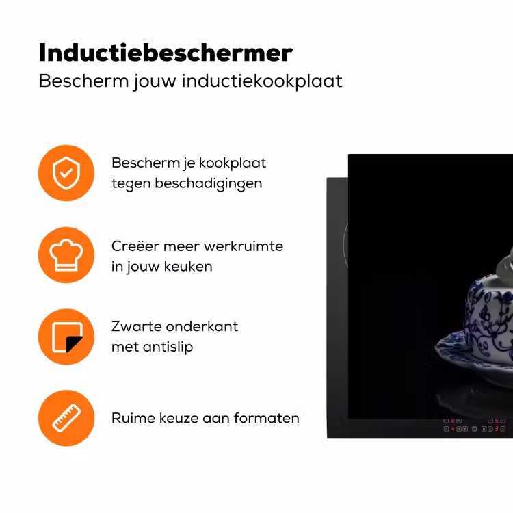 Taart - Slagroom - Kers - Bord - Delfts blauw Inductie beschermer vinyl 3mm klein -zzzzzzz-td-ups