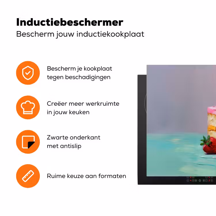 Taartje - Aardbeien - Glazuur - Kleurrijk Inductie beschermer vinyl 3mm klein -zzzzzzz-td-ups