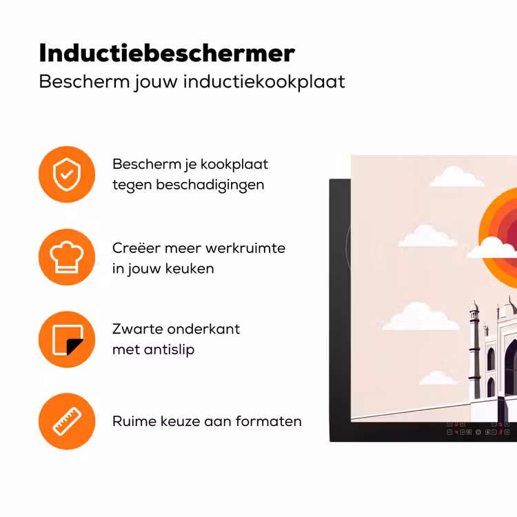 Taj Mahal - Zon - Koepel - Architectuur - India - Grafisch Inductie beschermer vinyl 3mm klein -zzzzzzz-td-ups
