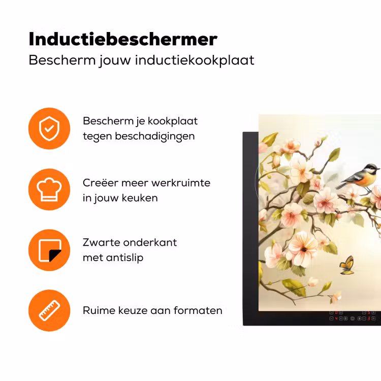 Takken - Bloemen - Vogeltjes - Roze Inductie beschermer vinyl 3mm klein -zzzzzzz-td-ups