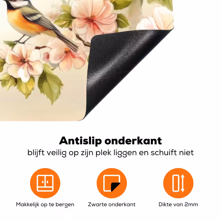 Takken - Bloemen - Vogeltjes - Roze Inductie beschermer vinyl 3mm klein -zzzzzzz-td-onderkant