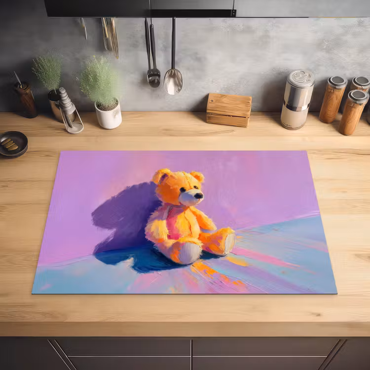 Teddybeer - Schaduw - Penseelstreken - Paars Inductie beschermer vinyl 3mm klein -sfeer5