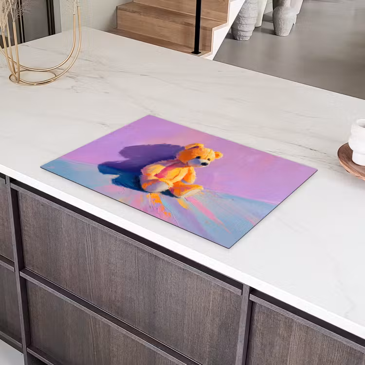 Teddybeer - Schaduw - Penseelstreken - Paars Inductie beschermer vinyl 3mm klein -sfeer8
