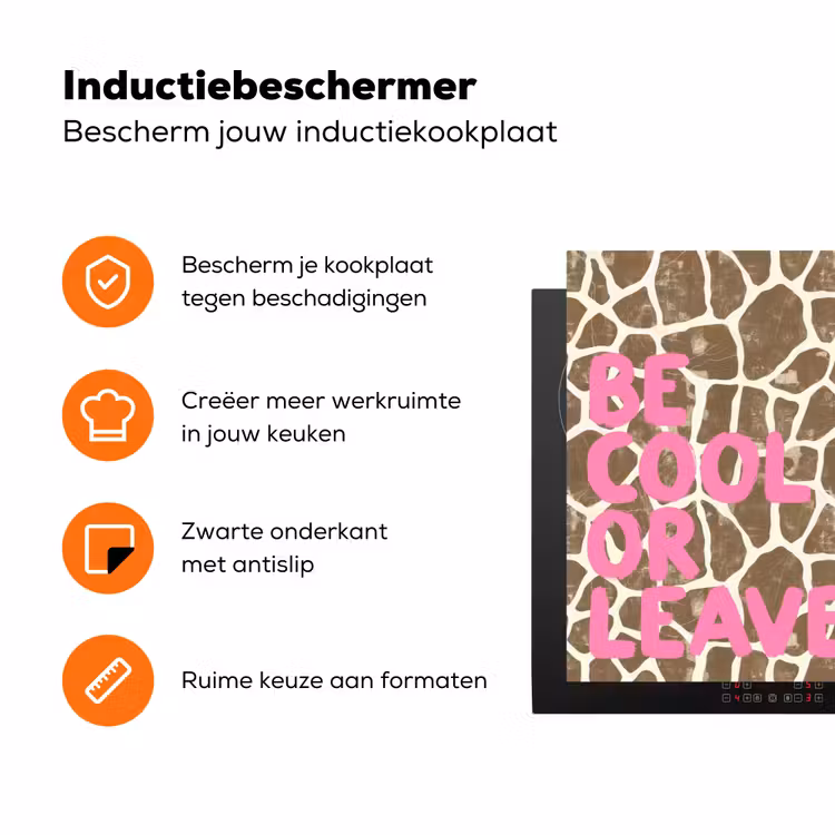 Tekst - Be cool or leave - Roze - Giraffenprint Inductie beschermer vinyl 3mm klein -zzzzzzz-td-ups