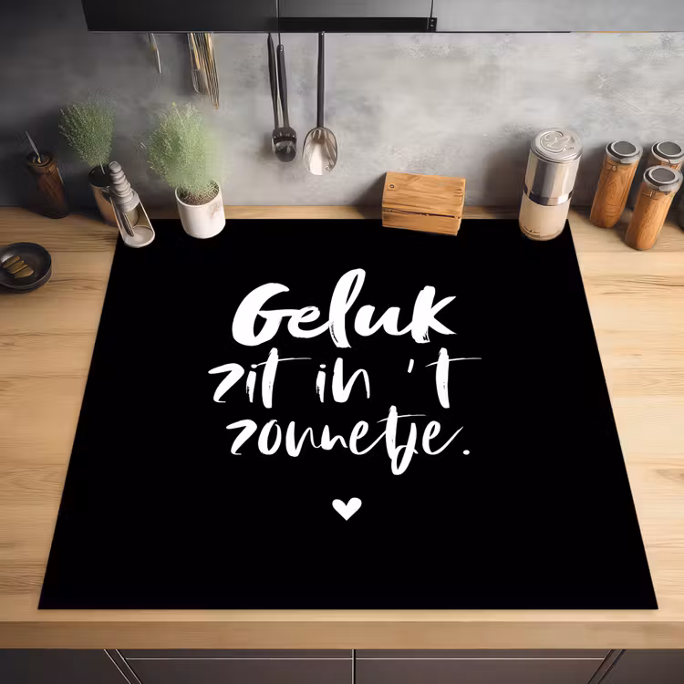 Tekst - Geluk zit in 't zonnetje - Quotes - Zomer - Zon Inductie beschermer vinyl 3mm middel -sfeer5