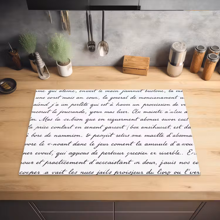 Tekst - Handschrift - Klassiek - ZwartWit Inductie beschermer vinyl 3mm klein -sfeer5