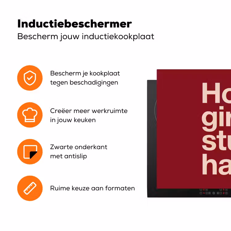 Tekst - Studie - Motivatie - Modern - Rood Inductie beschermer vinyl 3mm klein -zzzzzzz-td-ups
