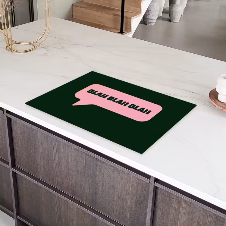 Tekstwolk - BLAH BLAH BLAH - Roze Inductie beschermer vinyl 3mm klein -sfeer8