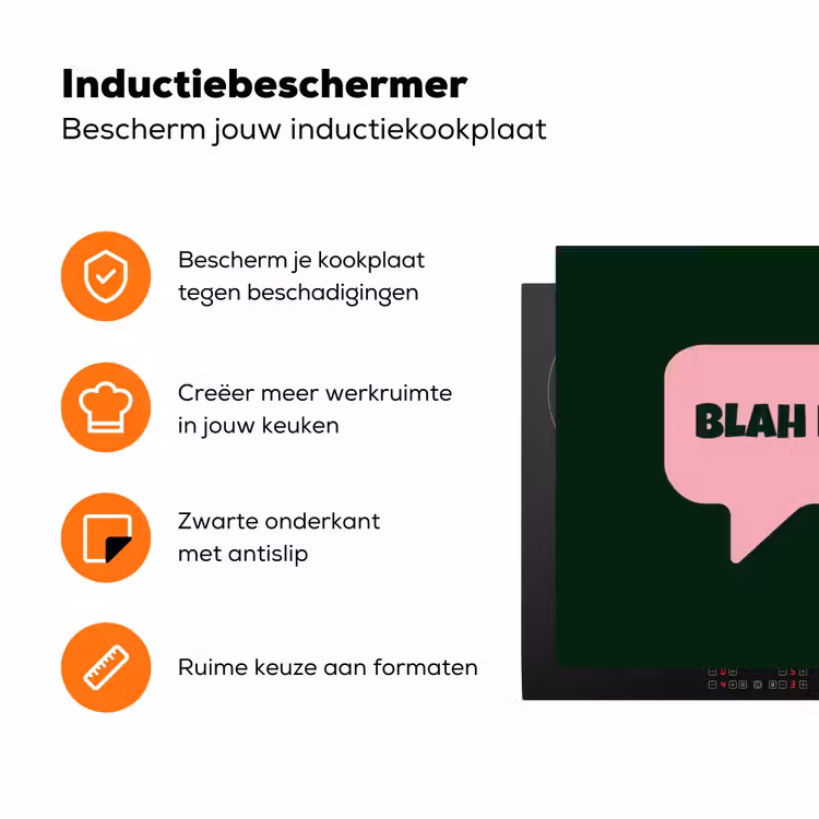 Tekstwolk - BLAH BLAH BLAH - Roze Inductie beschermer vinyl 3mm klein -zzzzzzz-td-ups