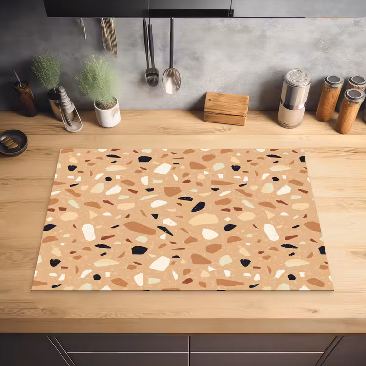 Terrazzo - Patroon - Kleurrijk - Oranje Inductie beschermer vinyl 3mm klein 276 -sfeer5
