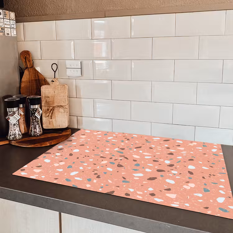 Terrazzo - Patroon - Kleurrijk - Roze - Blauw Inductie beschermer vinyl 3mm klein 276 -sfeer3