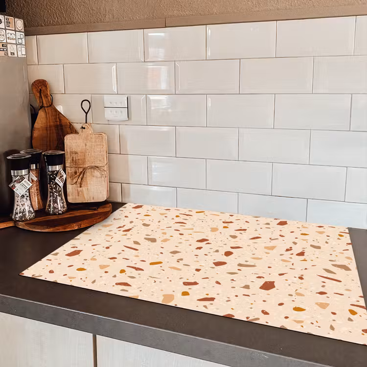 Terrazzo - Patroon - Kleurrijk - Steen Inductie beschermer vinyl 3mm klein 276 -sfeer3