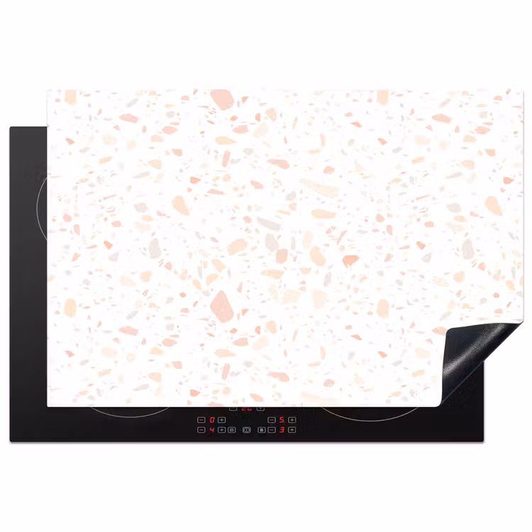 Terrazzo -  Patroon - Wit - Perzik Inductie beschermer vinyl 3mm klein 276 -3d