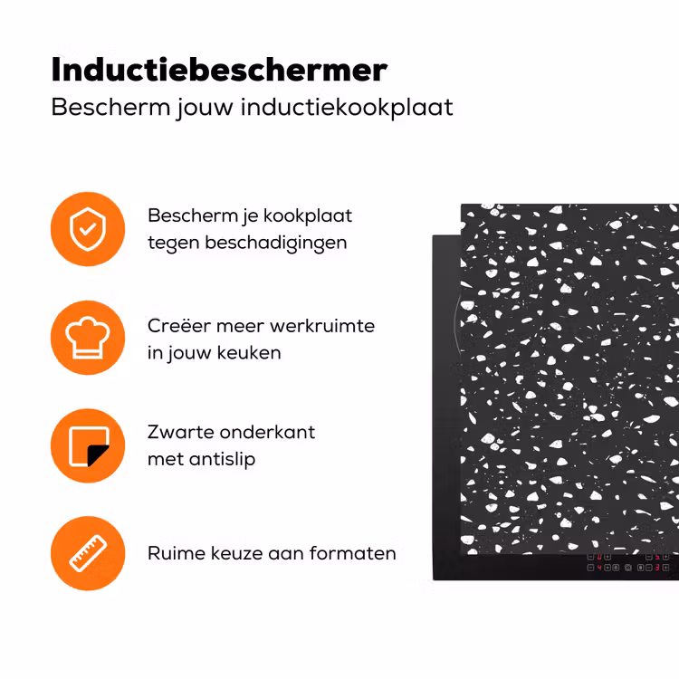 Terrazzo - Patroon - Zwart - Wit Inductie beschermer vinyl 3mm klein 276 -zzzzzzz-td-ups