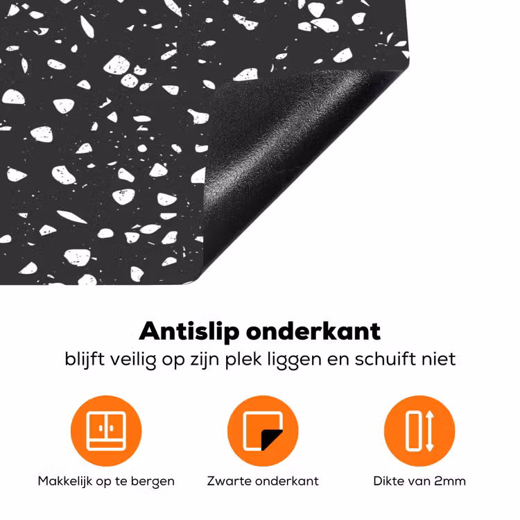 Terrazzo - Patroon - Zwart - Wit Inductie beschermer vinyl 3mm klein 276 -zzzzzzz-td-onderkant