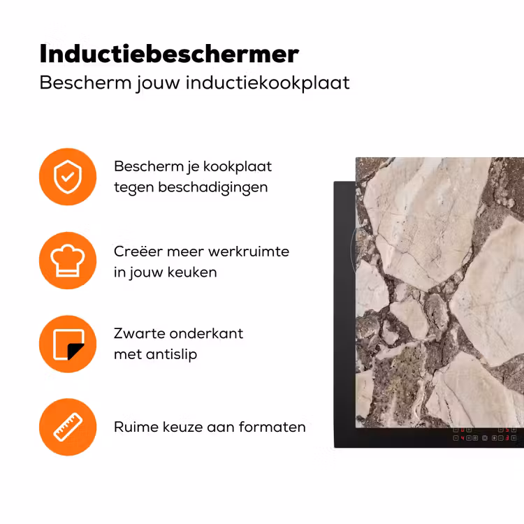 Textuur - Marmer - Abstract - Beige - Bruin Inductie beschermer vinyl 3mm klein -zzzzzzz-td-ups