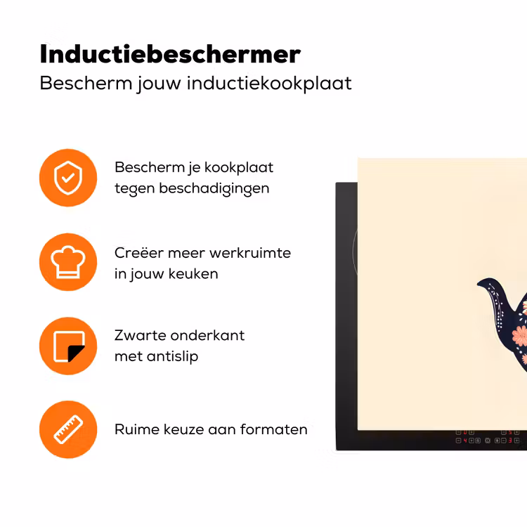 Theepot - Kleurrijk - Bloemen Inductie beschermer vinyl 3mm klein -zzzzzzz-td-ups
