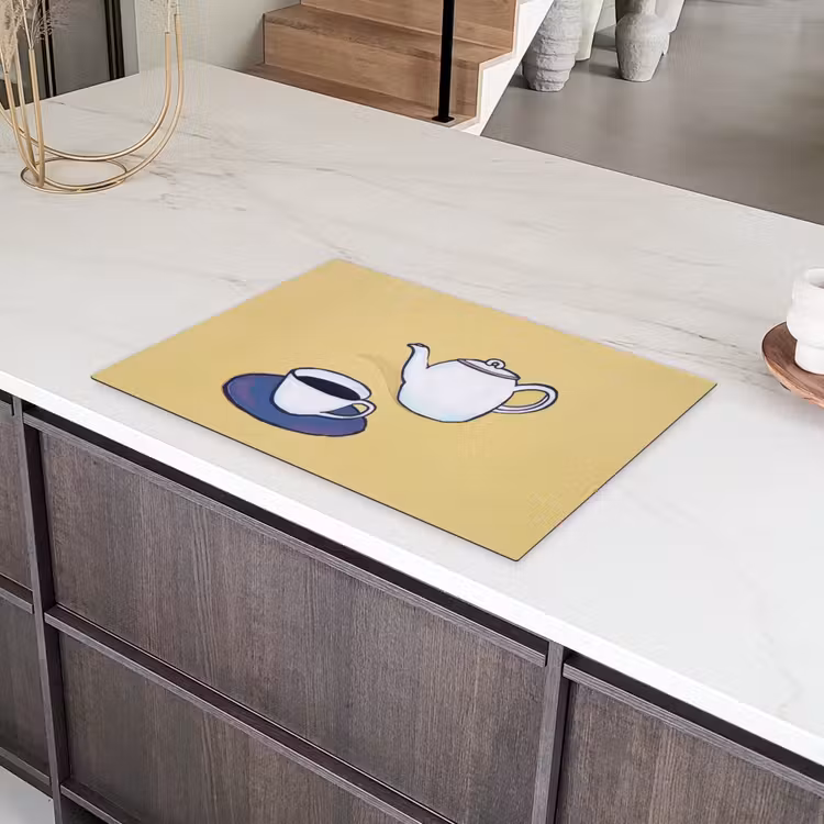 Theepot - Kopje - Beige - Illustratie Inductie beschermer vinyl 3mm klein -sfeer8