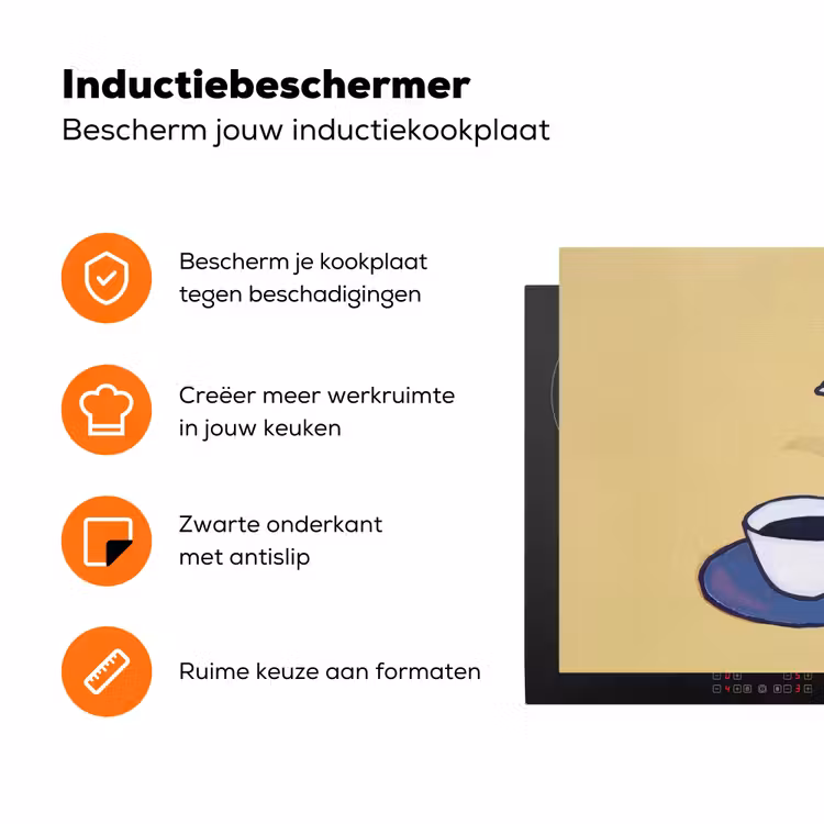 Theepot - Kopje - Beige - Illustratie Inductie beschermer vinyl 3mm klein -zzzzzzz-td-ups