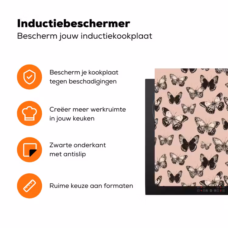 Tijdloos - Vlinders - Perzik Inductie beschermer vinyl 3mm klein 276 -zzzzzzz-td-ups