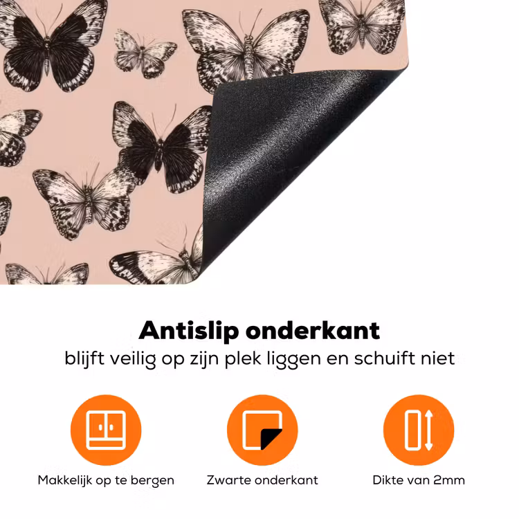 Tijdloos - Vlinders - Perzik Inductie beschermer vinyl 3mm klein 276 -zzzzzzz-td-onderkant