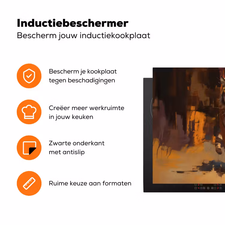 Tijger - Geschilderd - Oranje - Penseelstreken Inductie beschermer vinyl 3mm klein -zzzzzzz-td-ups