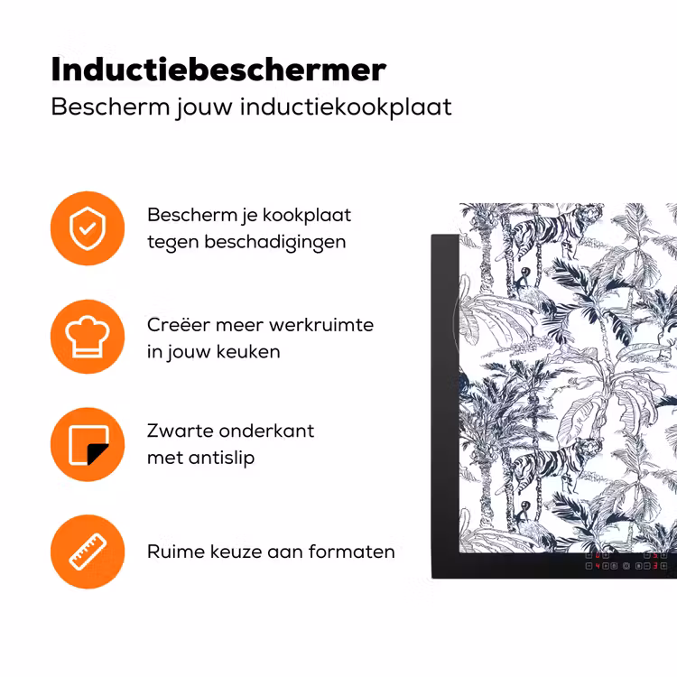 Tijger - Jungle - Blauw Inductie beschermer vinyl 3mm klein 276 -zzzzzzz-td-ups