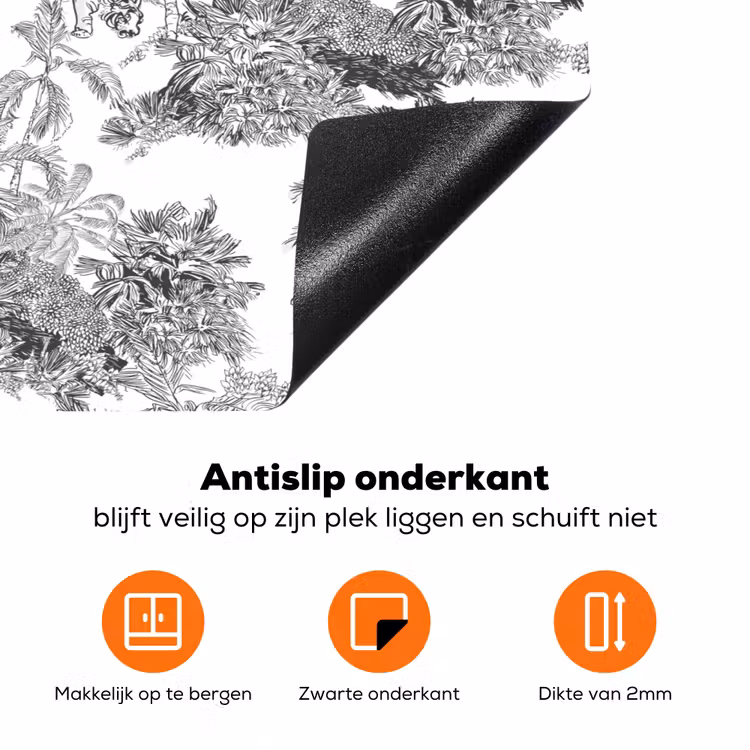 Tijger - Jungle - Patroon - Grijs Inductie beschermer vinyl 3mm klein 276 -zzzzzzz-td-onderkant