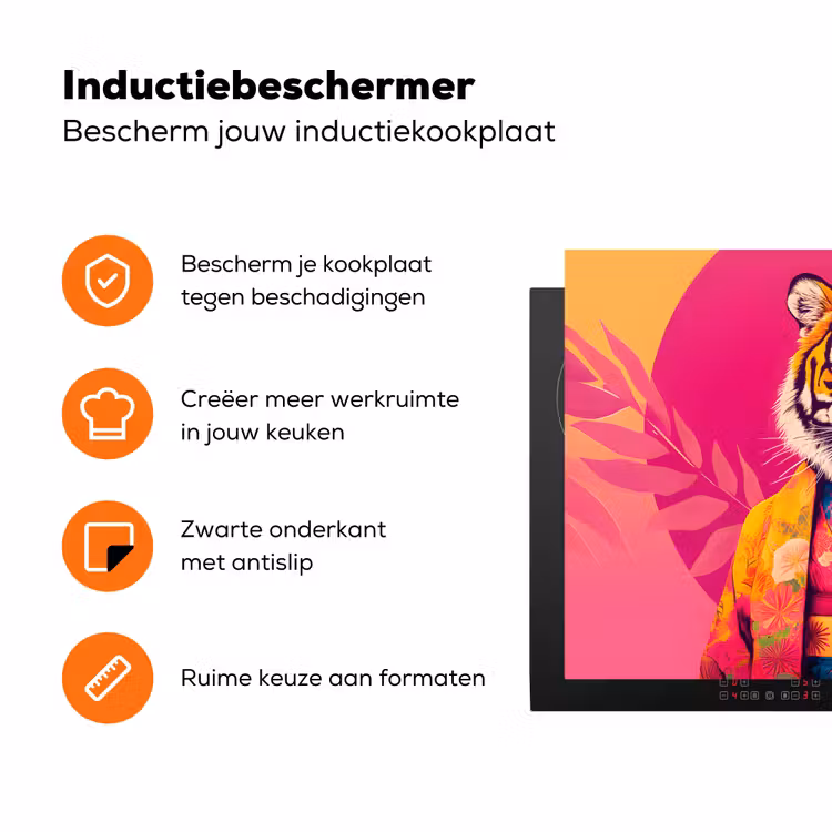 Tijger - Kimono - Planten - Roze Inductie beschermer vinyl 3mm klein -zzzzzzz-td-ups