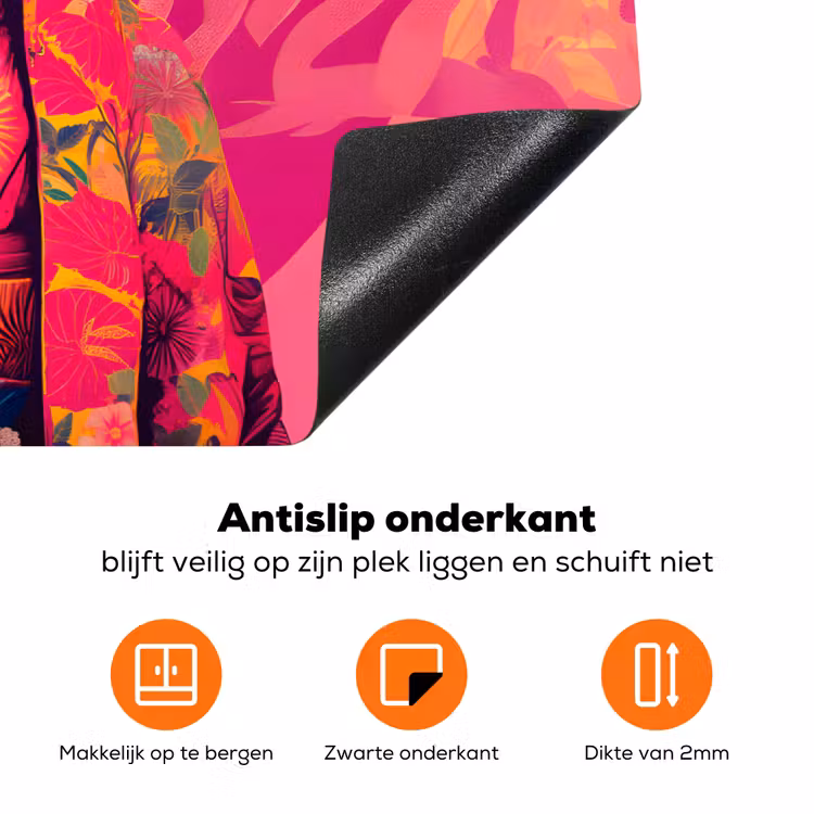 Tijger - Kimono - Planten - Roze Inductie beschermer vinyl 3mm klein -zzzzzzz-td-onderkant