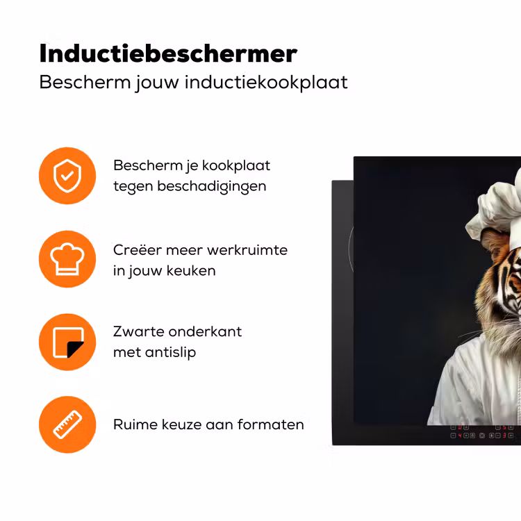 Tijger - Kokskleding - Bruin Inductie beschermer vinyl 3mm klein -zzzzzzz-td-ups