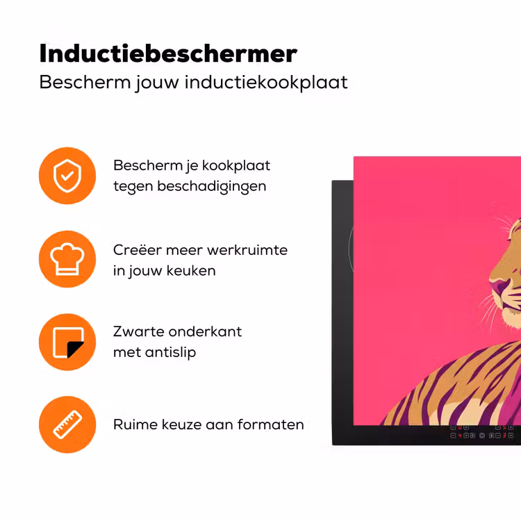 Tijger - Modern - Neon Inductie beschermer vinyl 3mm klein -zzzzzzz-td-ups