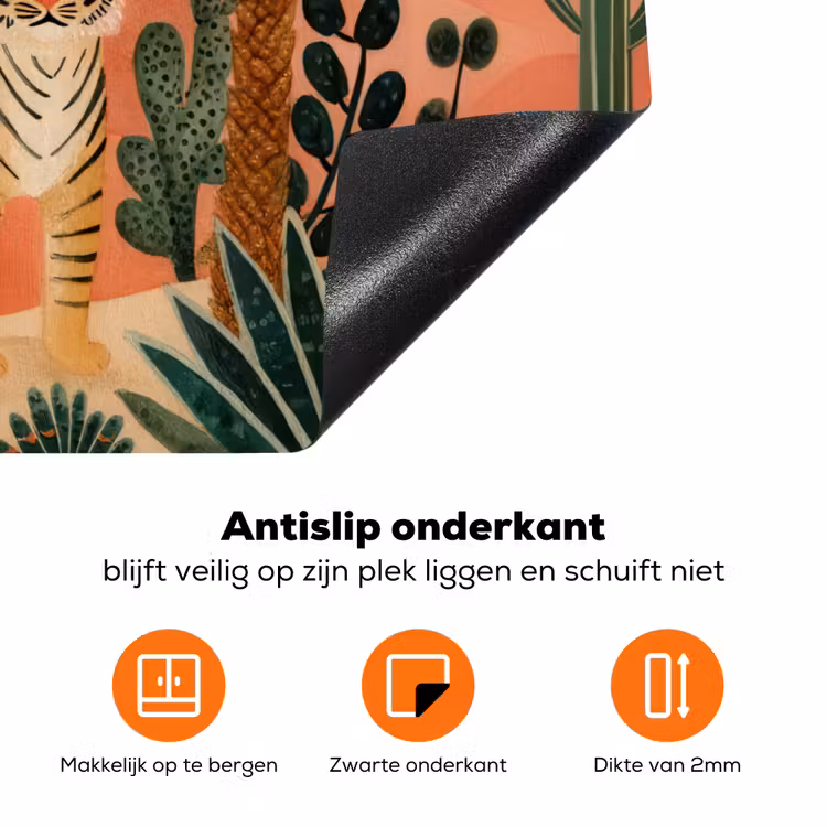 Tijger - Palmen - Cactus - Oranje Inductie beschermer vinyl 3mm klein -zzzzzzz-td-onderkant