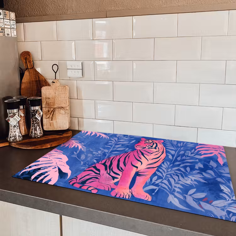 Tijger - Roze - Bladeren - Jungle Inductie beschermer vinyl 3mm klein -sfeer3
