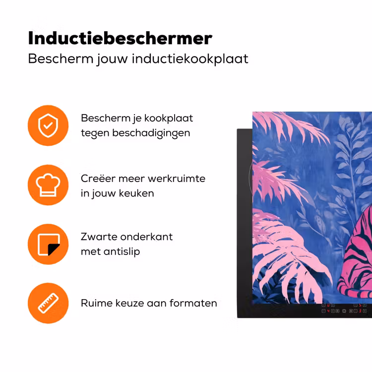 Tijger - Roze - Bladeren - Jungle Inductie beschermer vinyl 3mm klein -zzzzzzz-td-ups