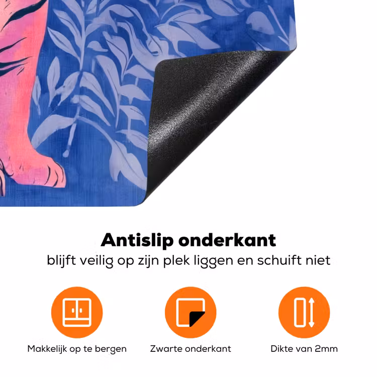 Tijger - Roze - Bladeren - Jungle Inductie beschermer vinyl 3mm klein -zzzzzzz-td-onderkant