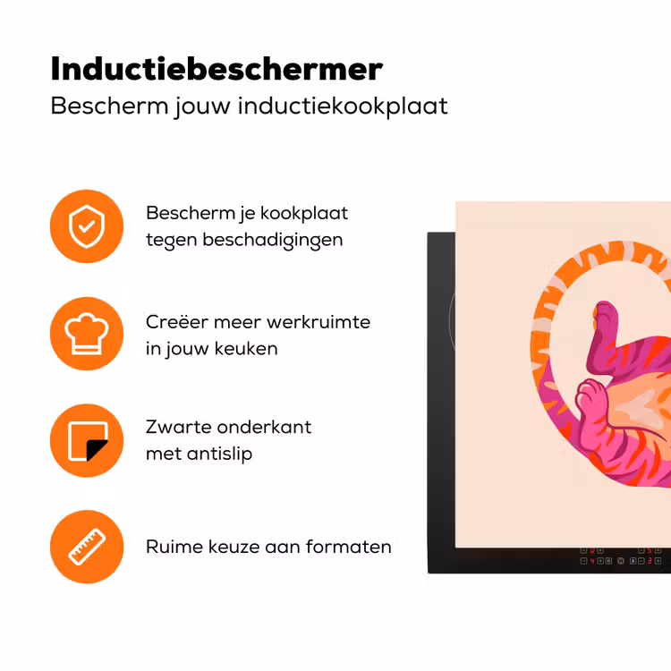 Tijger - Roze - Oranje Inductie beschermer vinyl 3mm klein -zzzzzzz-td-ups