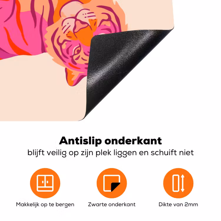 Tijger - Roze - Oranje Inductie beschermer vinyl 3mm klein -zzzzzzz-td-onderkant