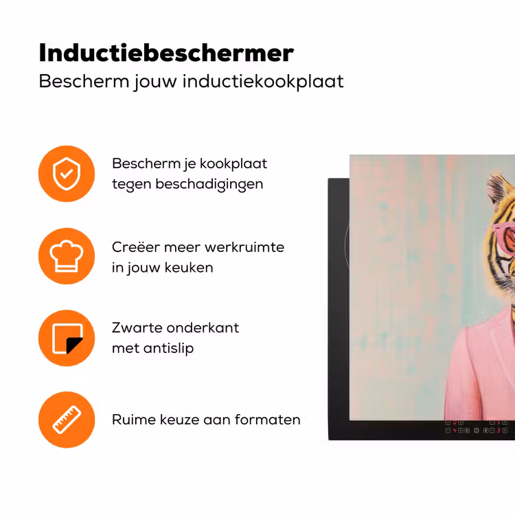 Tijger - Strik - Jasje - Roze Inductie beschermer vinyl 3mm klein -zzzzzzz-td-ups