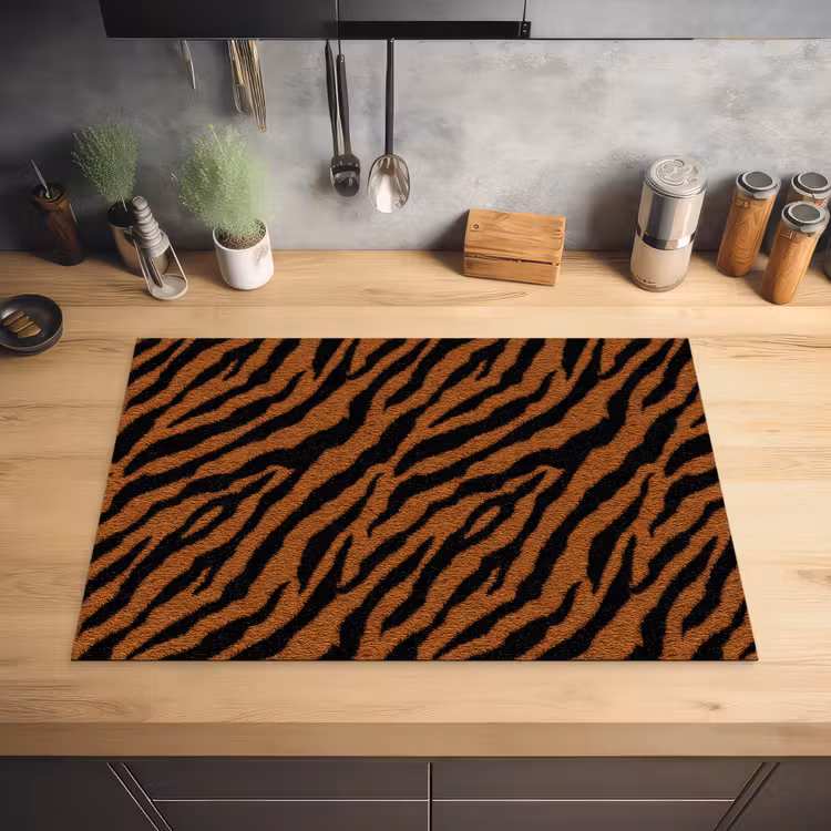 Tijger - Vacht - Zwart Inductie beschermer vinyl 3mm klein 276 -sfeer5