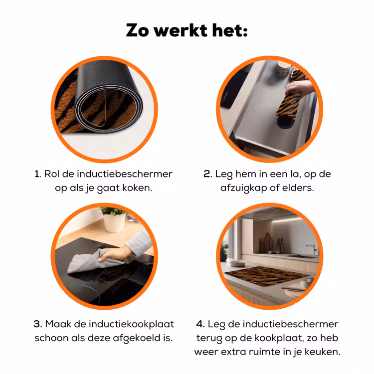 Tijger - Vacht - Zwart Inductie beschermer vinyl 3mm klein 276 -zzzzzzz-td-werking